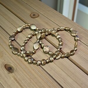 Set of Three - Silver Pewter Beaded Stretch Bracelets.